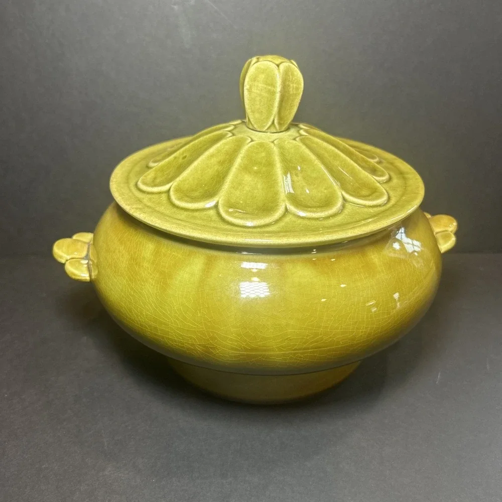 Vintage USA Pottery‎ 620 Casserole w/ Lid, Avocado Tureen Compote Bowl Dish